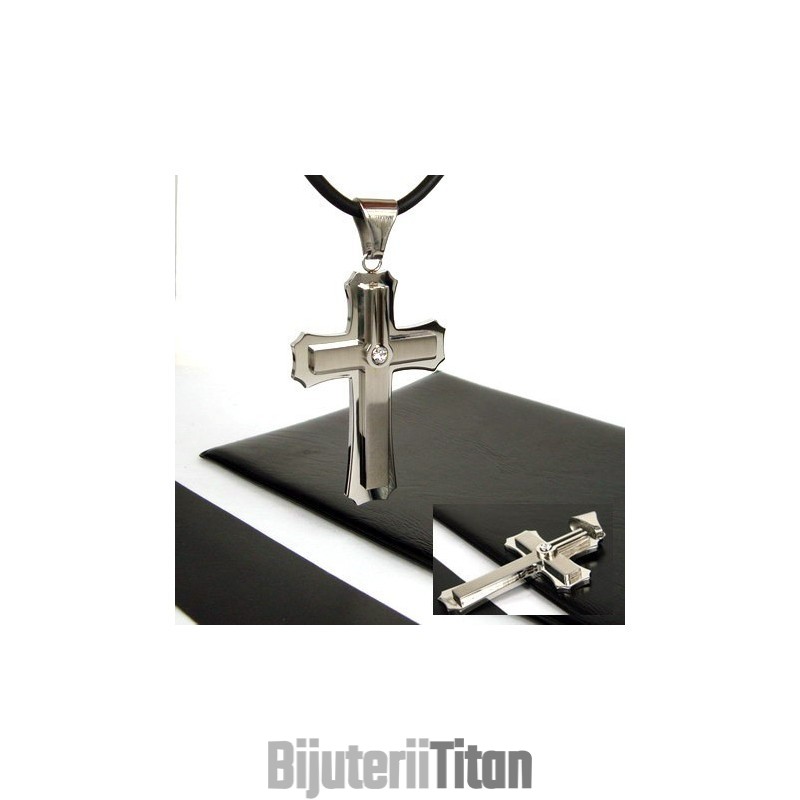 Pandantiv Bărbat Cu Cruce În 2 Straturi, Din Titan Pur, Cu Pietre Prețioase Pandantiv Bărbat Cu Cruce În 2 Straturi, Din Titan Pur, Cu Pietre Prețioase