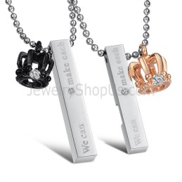 Pandantive Royal Crown Lovers Din Titan, Aur Roz Și Negru, Cu Inele Gratuite C604