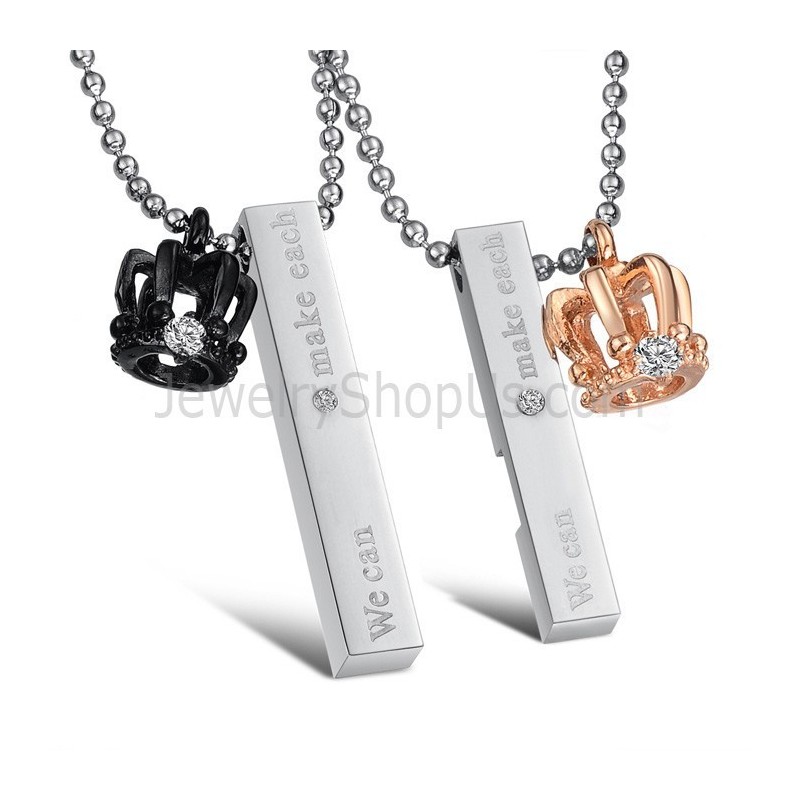 Pandantive Royal Crown Lovers Din Titan, Aur Roz Și Negru, Cu Inele Gratuite C604 Pandantive Royal Crown Lovers Din Titan, Aur Roz Și Negru, Cu Inele Gratuite C604
