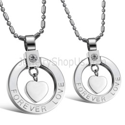 Pandantive Din Argint Și Titan Cu Inimă „Forever Love” Cu Pietre Și Lanțuri Gratuite C415