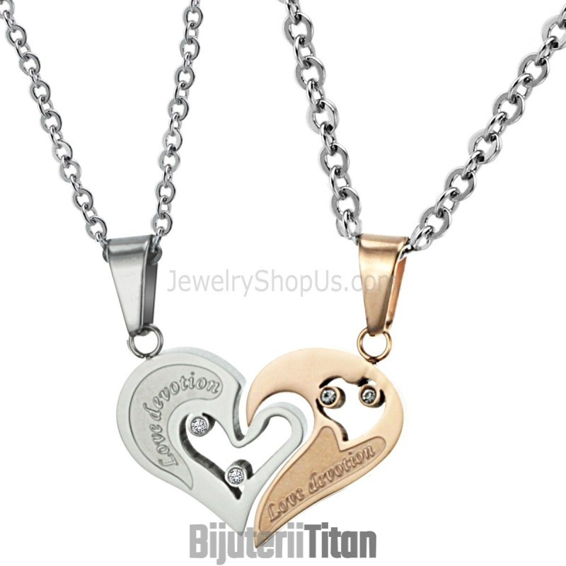 Pandantive Din Titan, Aur Roz Și Argint, Cu Pietre Și Lanțuri Gratuite, Model „Sweetheart Lovers”, C537 Pandantive Din Titan, Aur Roz Și Argint, Cu Pietre Și Lanțuri Gratuite, Model „Sweetheart Lovers”, C537