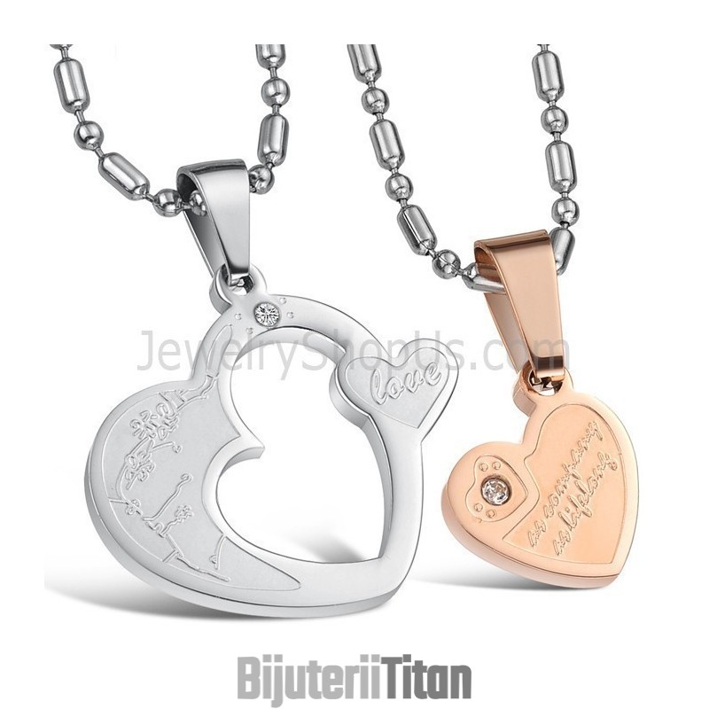 Pandantive Din Titan, Aur Roz Și Argint, Cu Pietre Și Lanțuri Gratuite, Model „Sweetheart Lovers”, 600 Ron Pandantive Din Titan, Aur Roz Și Argint, Cu Pietre Și Lanțuri Gratuite, Model „Sweetheart Lovers”, 600 Ron