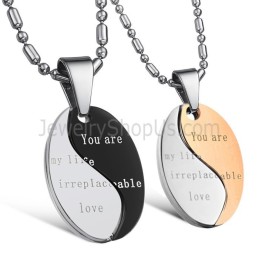 Pandantive Pentru Îndrăgostiți Din Aur Roz Și Negru De Titan „You Are My Life Irreplaceable Love” Cu Lanțuri Gratuite C628