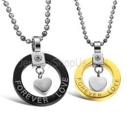 Pandantive Pentru Îndrăgostiți „Forever Love” Din Titan, Negru Și Auriu, Cu Pietre Și Lanțuri Gratuite, 280