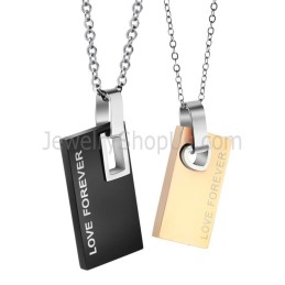 Pandantive Dreptunghiulare Din Titan, Negru Și Aur Roz, Pentru Îndrăgostiți, „Forever Love”, Cu Lanțuri Gratuite C291