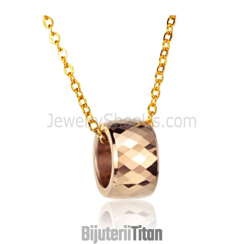 Pandantiv Din Tungsten Auriu-Roz Cu Design Complex Multifațetat Wx718