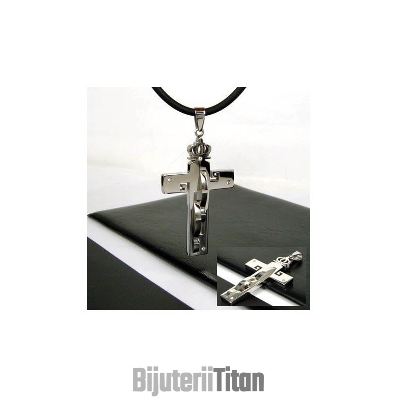 Pandantiv Din Oțel Titan Cu Cruce Coroană Nobilă Pandantiv Din Oțel Titan Cu Cruce Coroană Nobilă