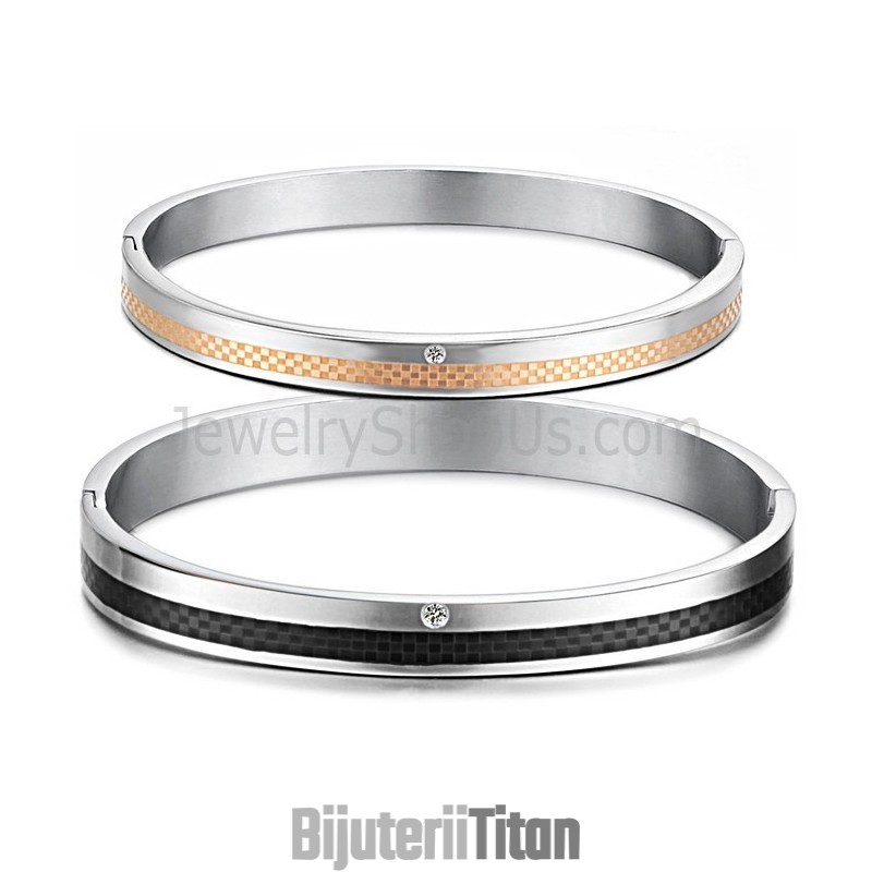 Brățară Elegantă Din Aur Roz Și Grilă Neagră Cu Pietre, Model Tatanium, C746