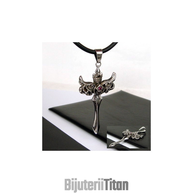 Colier Cu Pandantiv Cruce Din Oțel Titan Pentru Bărbat, Cu Aripi De Înger
