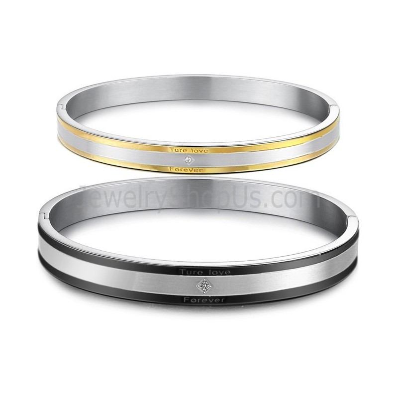 Brățară Tatanium Neagră Și Aurie „True Love Forever” Cu Strasuri C875 Brățară Tatanium Neagră Și Aurie „True Love Forever” Cu Strasuri C875