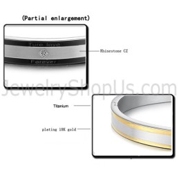 Brățară Tatanium Neagră Și Aurie „True Love Forever” Cu Strasuri C875