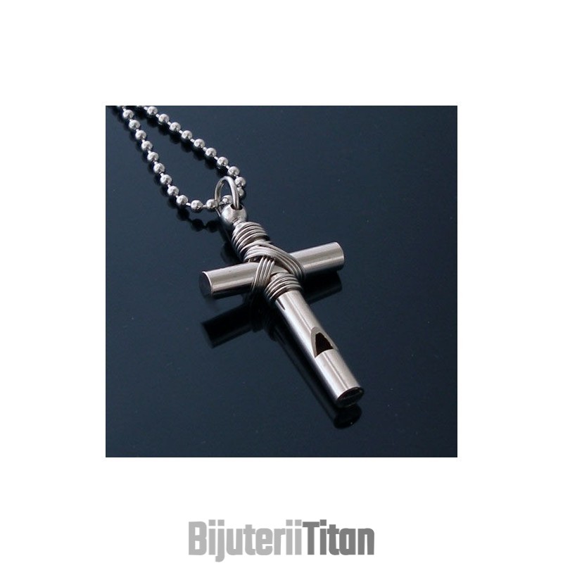 Pandantiv Fluier Cruce Bărbat Cadou - Lanț Gratuit