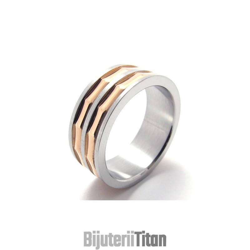 Inel Din Titan Cu Accent Auriu-Cafea Inel Din Titan Cu Accent Auriu-Cafea