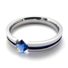 Inel De Titan Cu Diamant Albastru