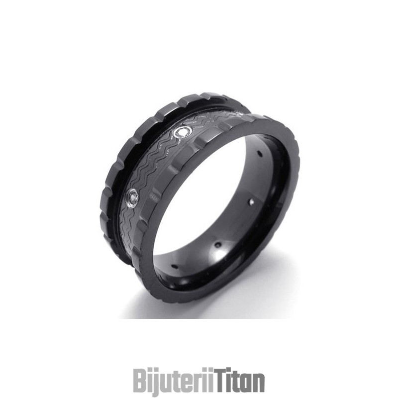 Inel Din Titan Cu Diamant Negru