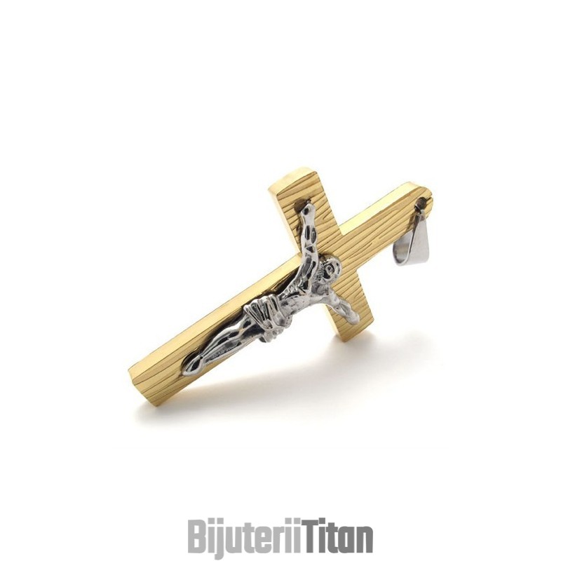 Pandantiv Cruce Din Titan, Auriu, Cu Isus Pandantiv Cruce Din Titan, Auriu, Cu Isus