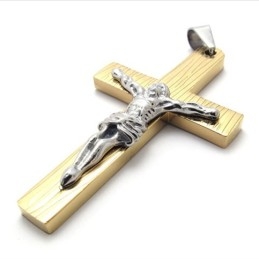 Pandantiv Cruce Din Titan, Auriu, Cu Isus