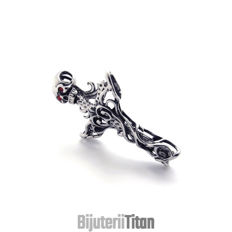 Pandantiv Din Titan Cu Craniu Încrucișat Și Diamant Roșu Pandantiv Din Titan Cu Craniu Încrucișat Și Diamant Roșu