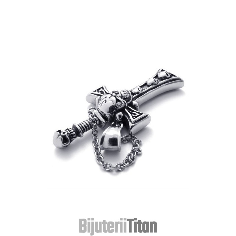 Pandantiv Cruce Din Titan Cu Pumnal Craniu