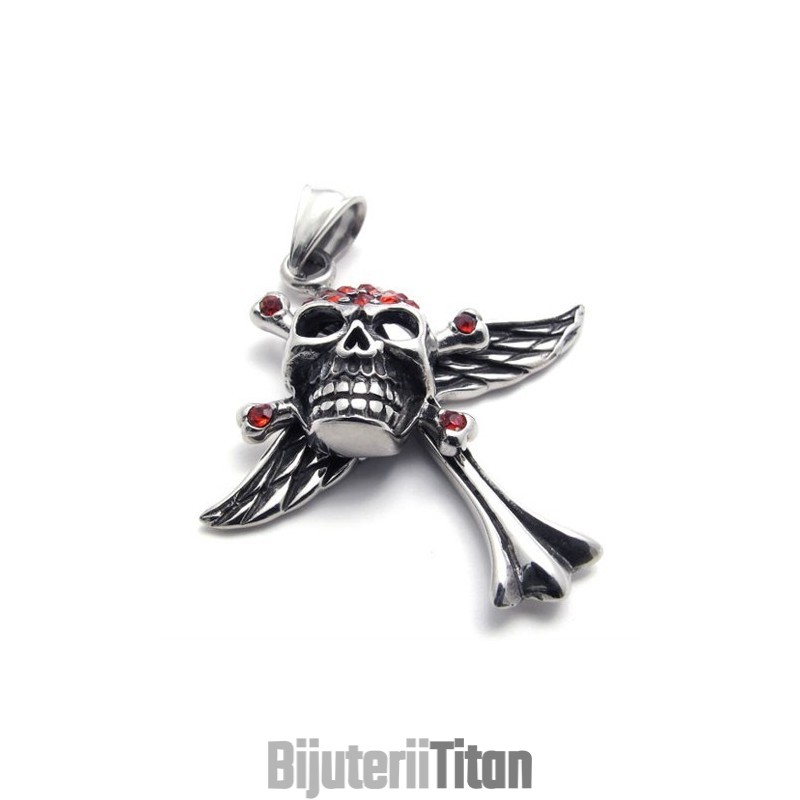 Pandantiv Din Titan Cu Diamant Roșu Și Craniu Cruce Pandantiv Din Titan Cu Diamant Roșu Și Craniu Cruce