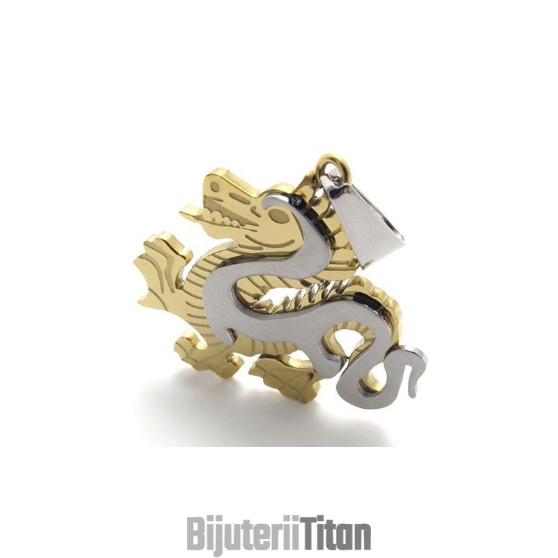 Pandantiv Din Titan Cu Dragon De Aur Pandantiv Din Titan Cu Dragon De Aur