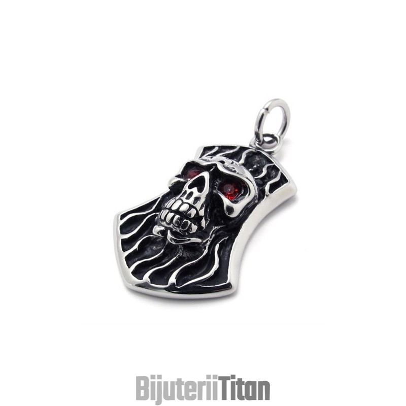Craniu Cu Pandantiv Din Titan Cu Diamant Roșu Craniu Cu Pandantiv Din Titan Cu Diamant Roșu
