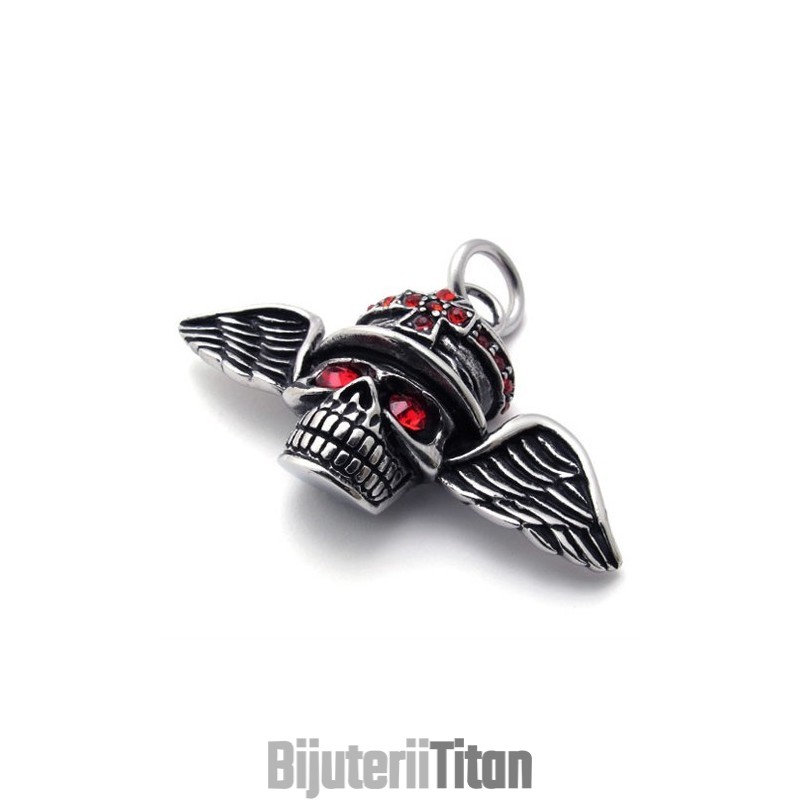 Pandantiv Din Titan Cu Aripi De Craniu Cu Diamant Roșu Pandantiv Din Titan Cu Aripi De Craniu Cu Diamant Roșu