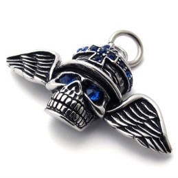 Pandantiv Din Titan Cu Diamant Albastru Și Craniu Wings