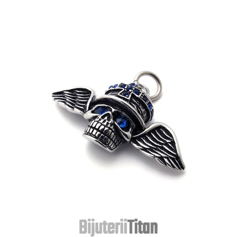Pandantiv Din Titan Cu Diamant Albastru Și Craniu Wings Pandantiv Din Titan Cu Diamant Albastru Și Craniu Wings