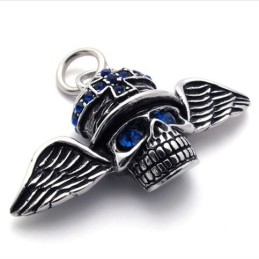 Pandantiv Din Titan Cu Diamant Albastru Și Craniu Wings