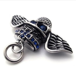 Pandantiv Din Titan Cu Diamant Albastru Și Craniu Wings