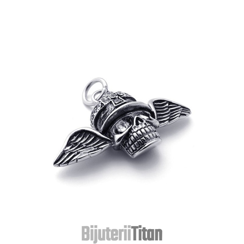 Pandantiv Din Titan Cu Diamant Și Craniu Aripi Pandantiv Din Titan Cu Diamant Și Craniu Aripi