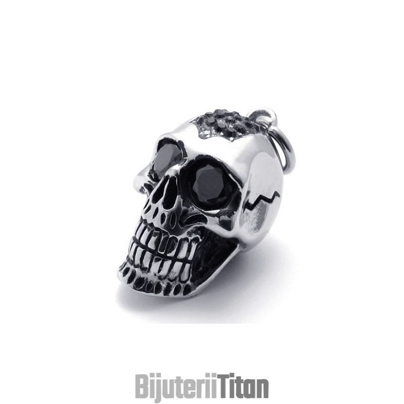 Pandantiv Din Titan Cu Craniu Și Diamant Negru Pandantiv Din Titan Cu Craniu Și Diamant Negru
