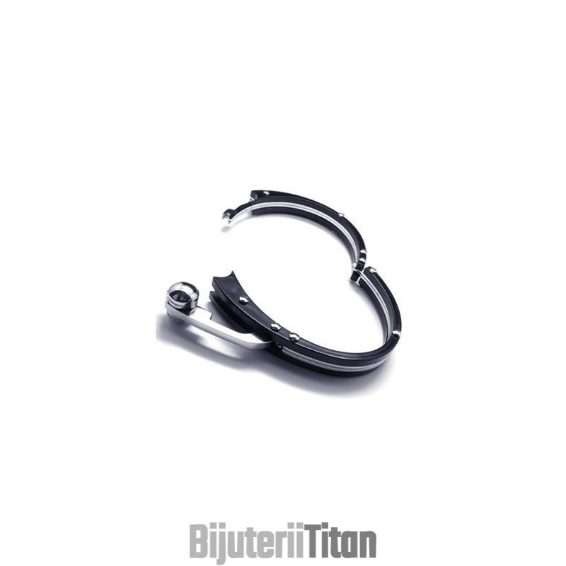 Brățară Bărbătească Din Titan Pur, Cu Charm Din Argint Negru Brățară Bărbătească Din Titan Pur, Cu Charm Din Argint Negru