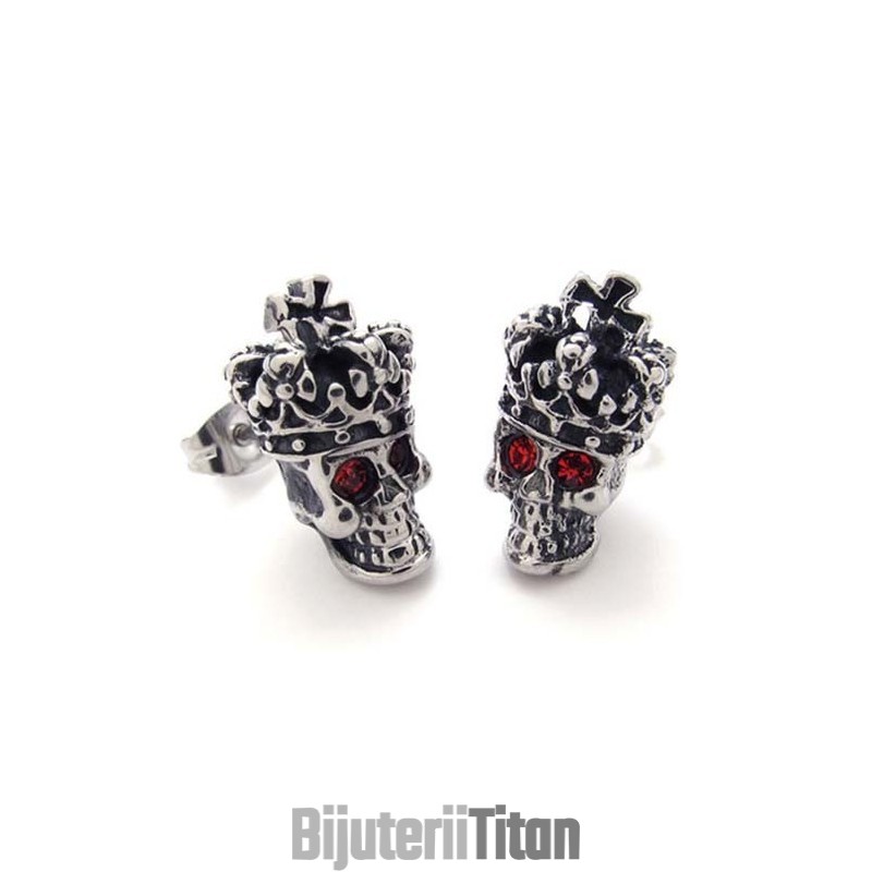 Cercei Din Titan Cu Craniu Și Coroană Cu Diamant Roșu Cercei Din Titan Cu Craniu Și Coroană Cu Diamant Roșu