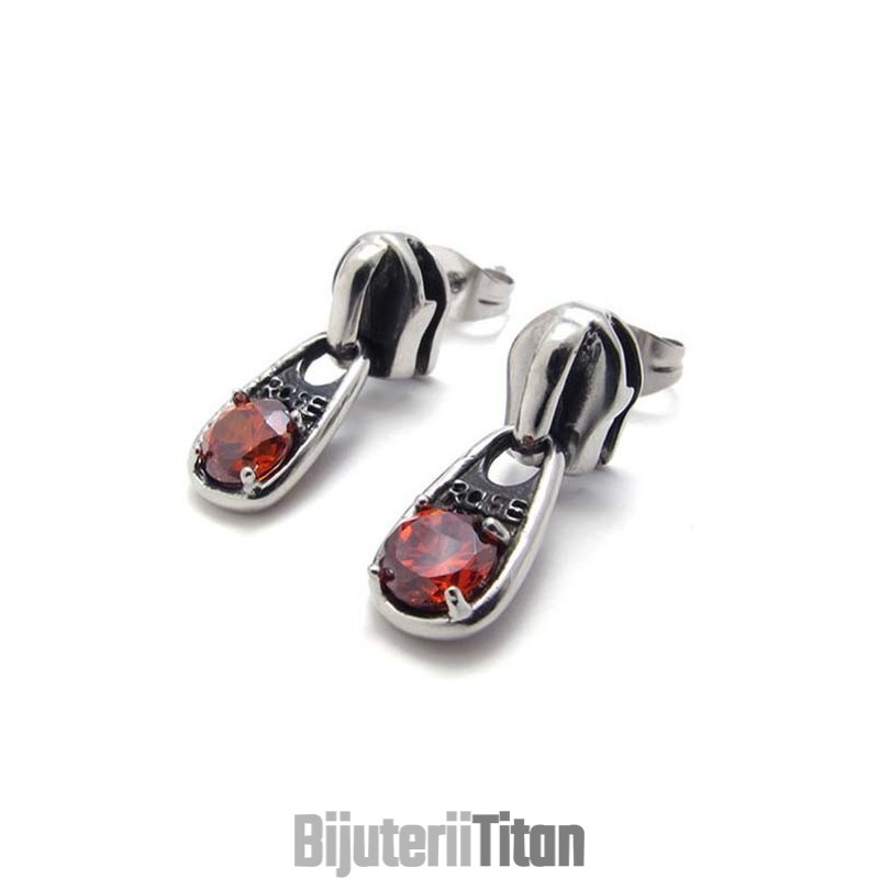 Cercei Din Titan Cu Diamant Roșu Cercei Din Titan Cu Diamant Roșu
