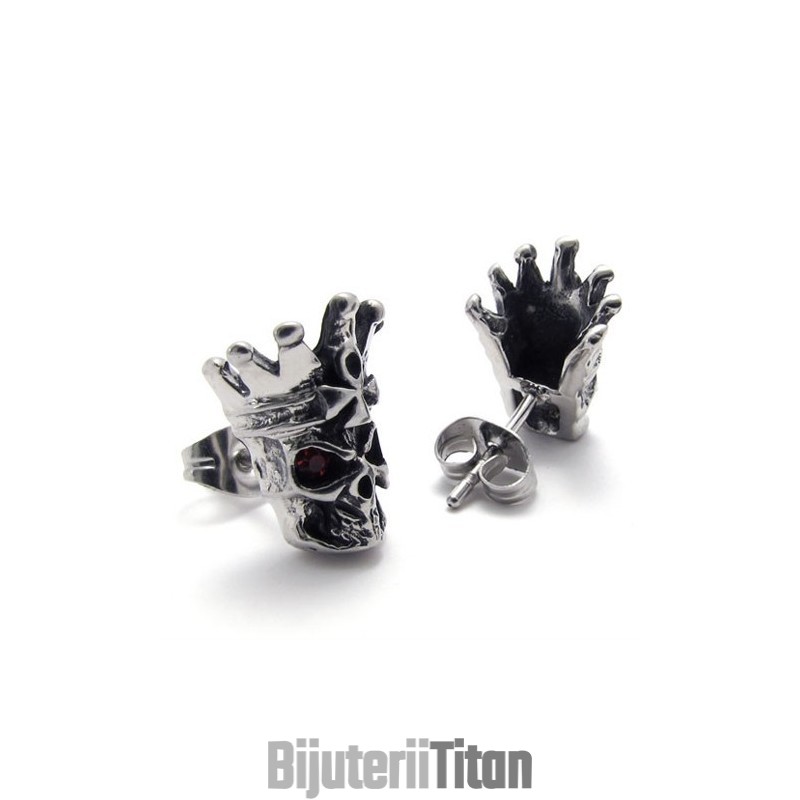 Cercei Din Titan Cu Craniu Și Diamant Roșu Cercei Din Titan Cu Craniu Și Diamant Roșu