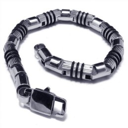 Brățară Bărbătească Din Titan Pur 316L, Argintiu Și Negru