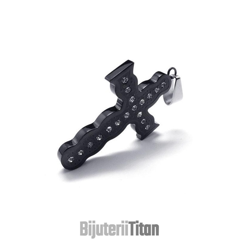 Colier Cu Pandantiv Din Titan Pur Negru Pentru Bărbați, Cruce, Lanț