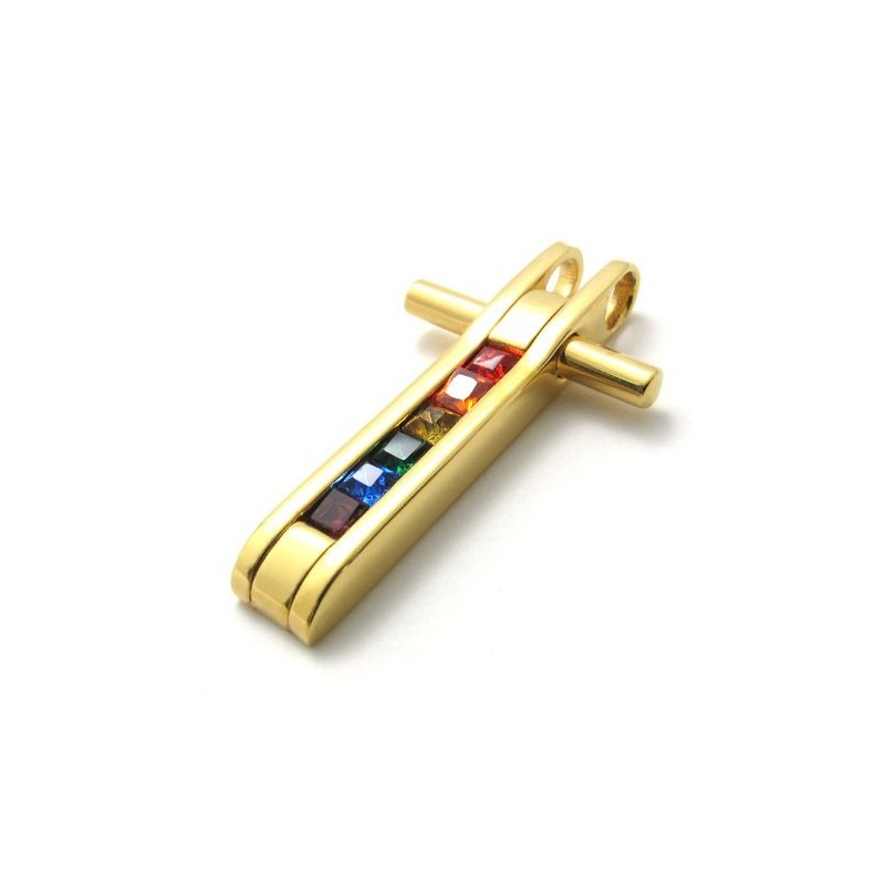 Pandantiv Din Titan Auriu Cu Zirconii Colorate Pandantiv Din Titan Auriu Cu Zirconii Colorate