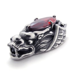 Pandantiv Din Titan Cu Cap De Dragon Și Zirconiu Roșu