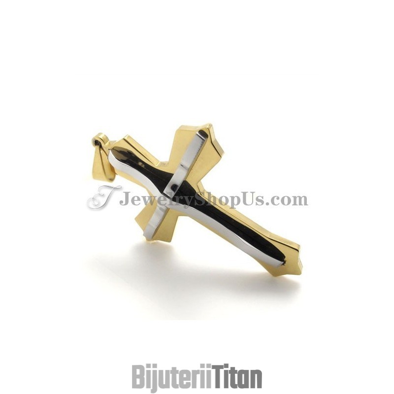 Pandantiv Cruce Din Titan Auriu La Modă Pandantiv Cruce Din Titan Auriu La Modă