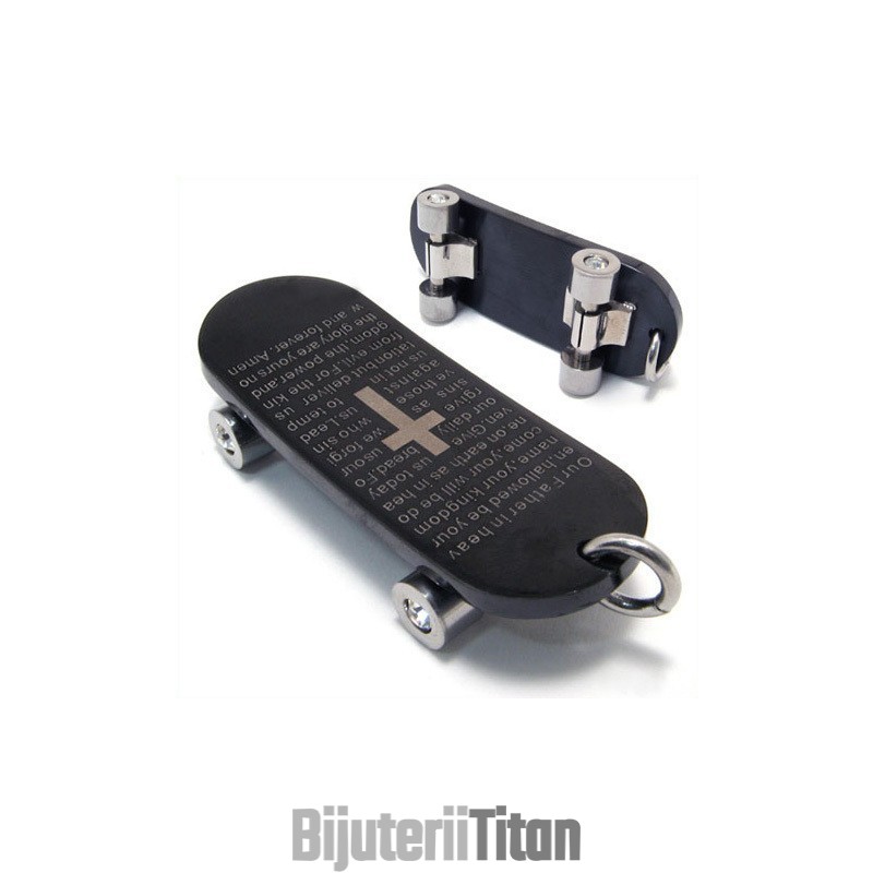 Colier Bărbătesc Cu Pandantiv Din Titan Pur, Cu Cruce, Model Skateboard Colier Bărbătesc Cu Pandantiv Din Titan Pur, Cu Cruce, Model Skateboard