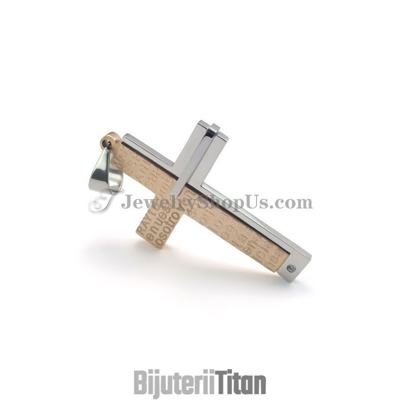 Pandantiv Superb Din Titan Cu Cruce, Din Aur Roz