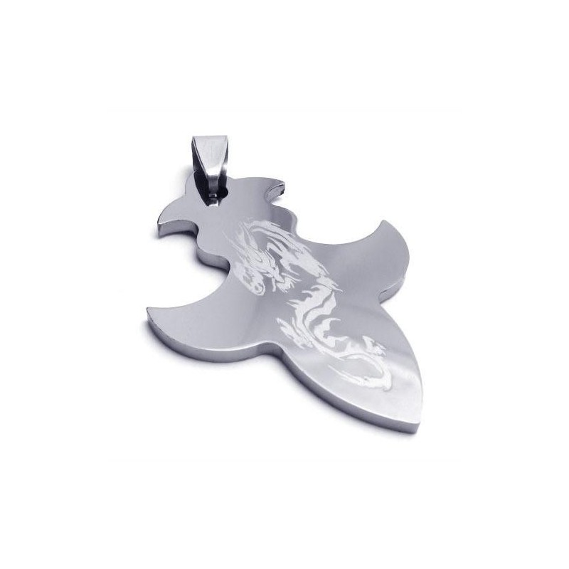 Colier Bărbătesc Cu Pandantiv Din Oțel Tungsten Cu Cruce Și Dragon (Nou)