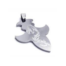 Colier Bărbătesc Cu Pandantiv Din Oțel Tungsten Cu Cruce Și Dragon (Nou)