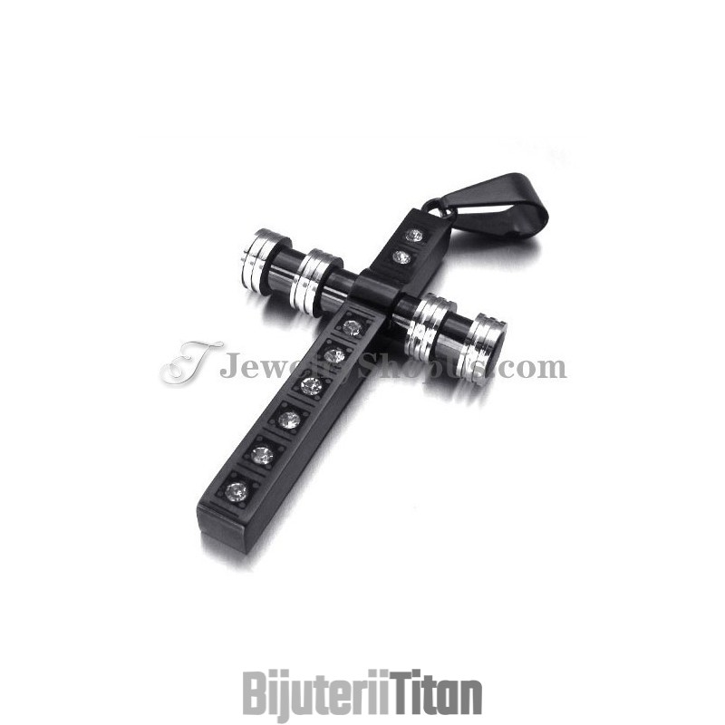 Pandantiv Cruce Superb Din Titan Negru Cu Strasuri Pandantiv Cruce Superb Din Titan Negru Cu Strasuri