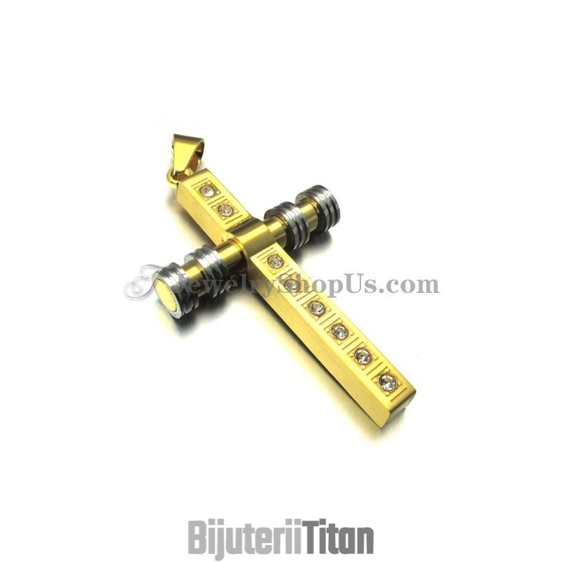 Pandantiv Superb Cu Cruce Din Titan Auriu Și Pietre