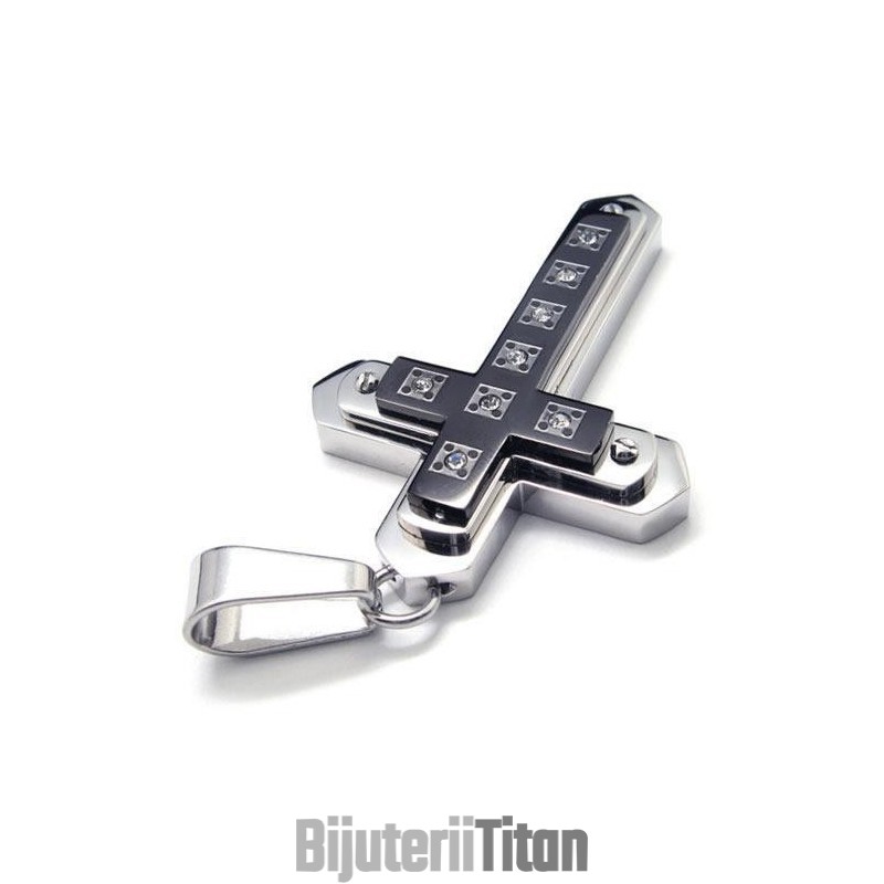 Lanț Cu Pandantiv Pentru Colier Cu Cruce Din Titan Pur Negru Pentru Bărbați