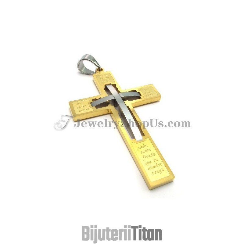 Pandantiv Elegant Din Titan Cu Cruce Aurie Pandantiv Elegant Din Titan Cu Cruce Aurie